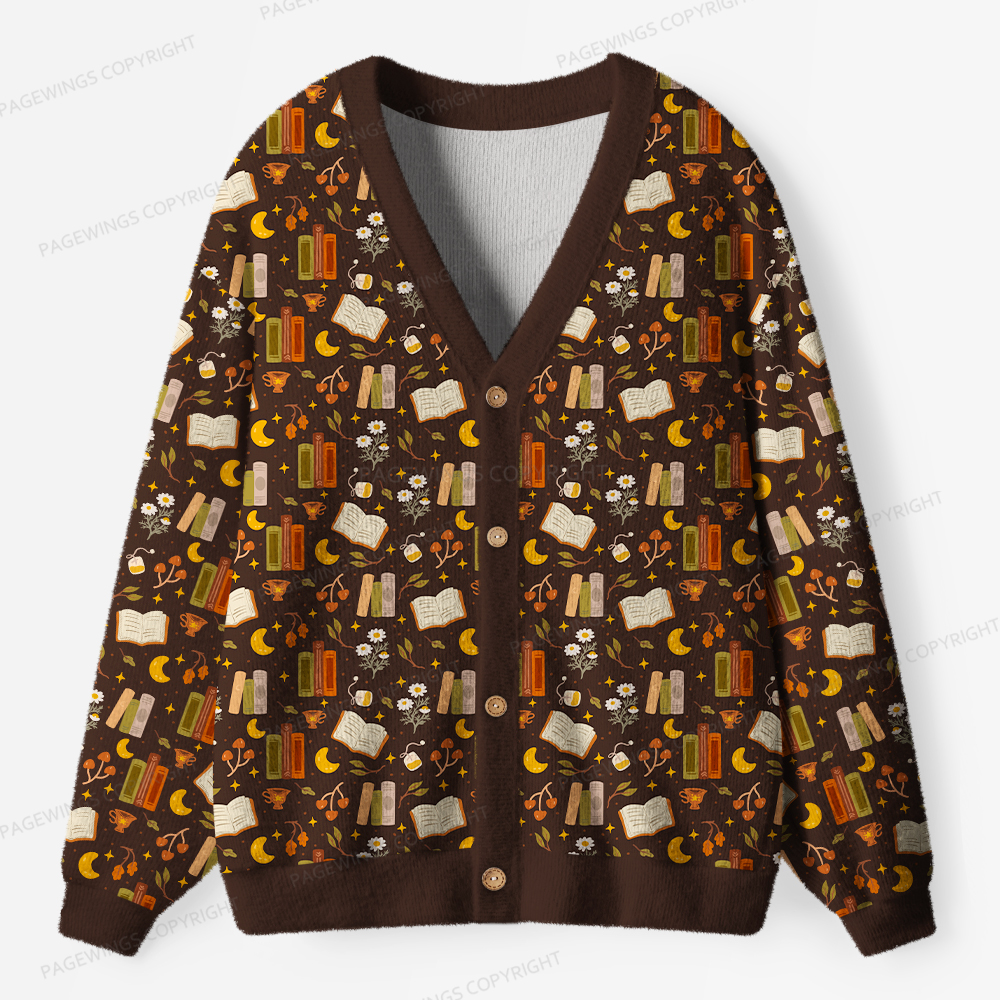 Pagewings Cozy Autumn Reading Unisex Ugly Cardigan Sweaters