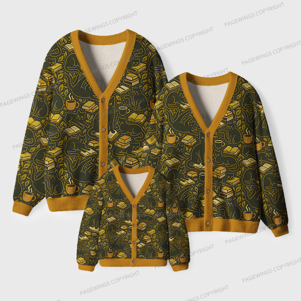 Pagewings Cozy Autumn Reading Unisex Ugly Cardigan Sweaters