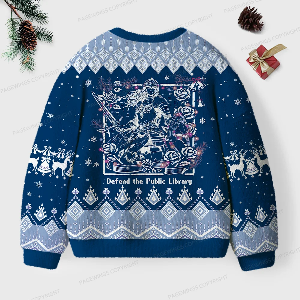 Pagewings Defend The Public Library Unisex Ugly Knit Sweatshirt