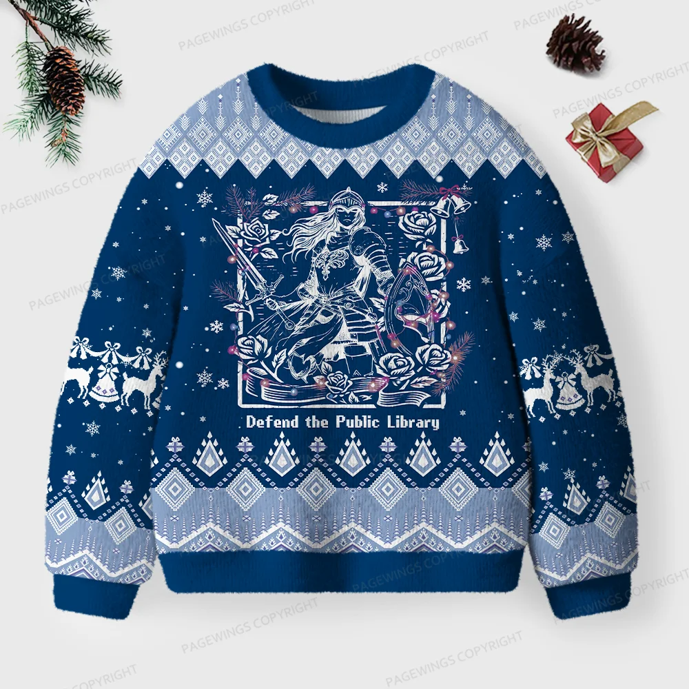 Pagewings Defend The Public Library Unisex Ugly Knit Sweatshirt