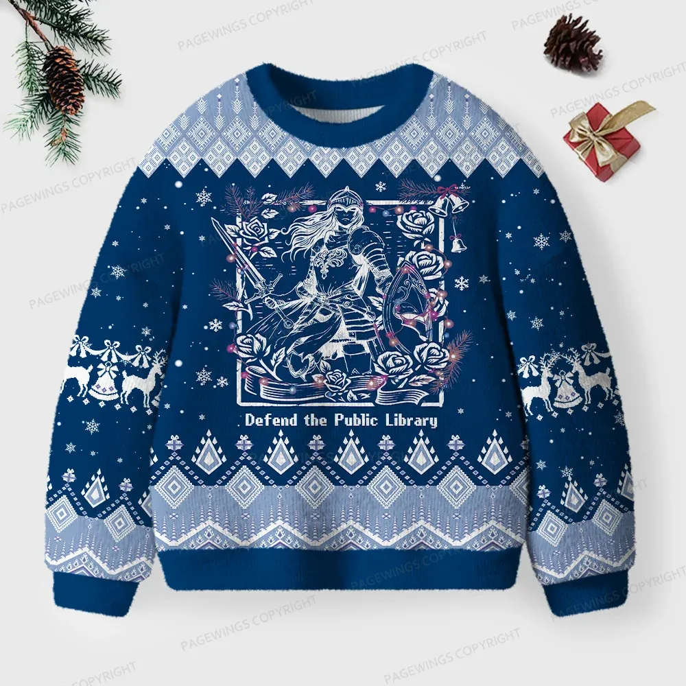Pagewings Defend The Public Library Unisex Ugly Knit Sweatshirt