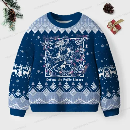Pagewings Defend The Public Library Unisex Ugly Knit Sweatshirt