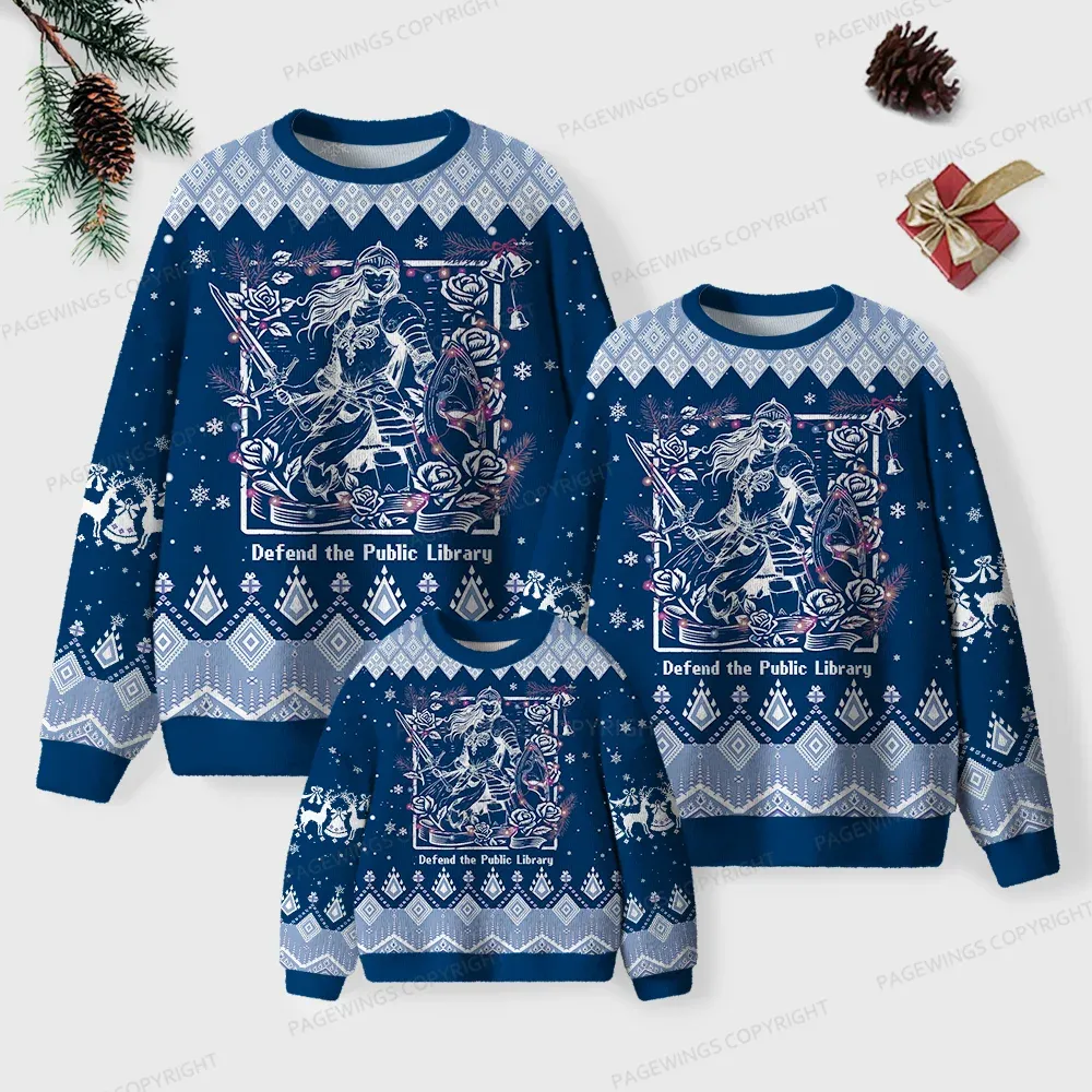 Pagewings Defend The Public Library Unisex Ugly Knit Sweatshirt