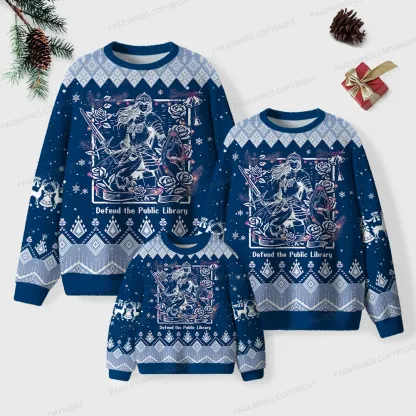 Pagewings Defend The Public Library Unisex Ugly Knit Sweatshirt