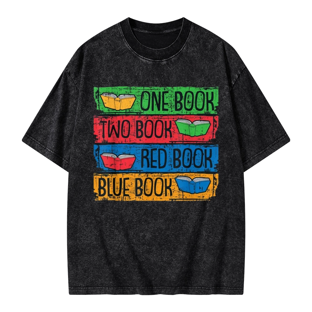 Pagewings One Book Two Books Red Book Blue Book Unisex Washed T-shirt