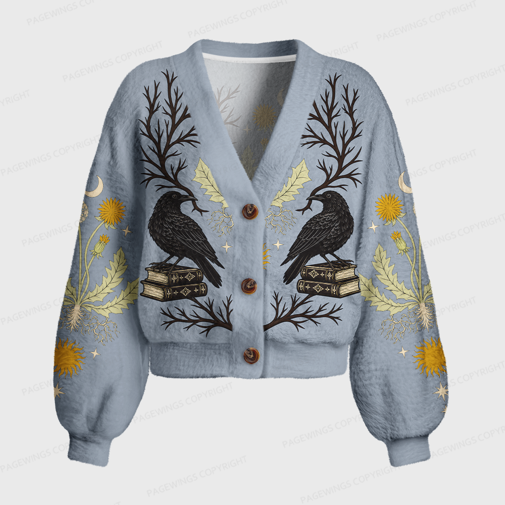 Pagewings Reading Crow Women's Cardigan Sweater