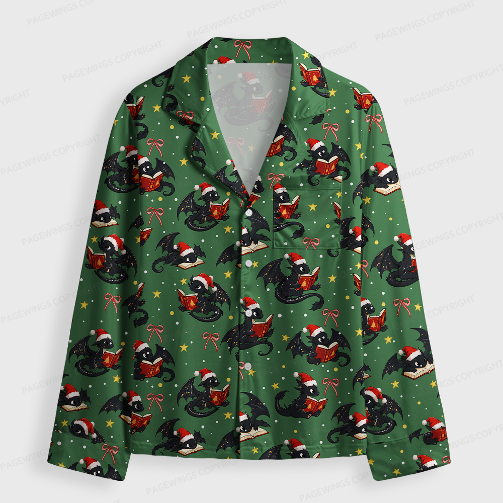 Pagewings Christmas Book Dragon Unisex Button-Up Pajama Set