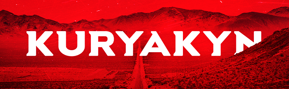 Open road with field and mountain in background. Red image overlay with Kuryakyn across banner.