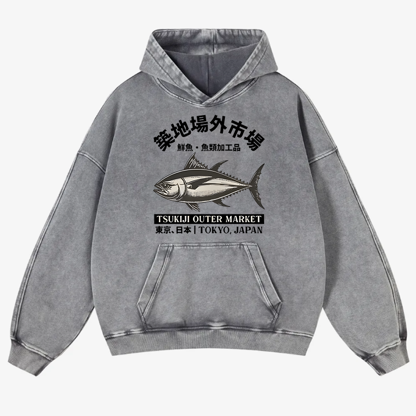Tsukiji Outer Market Vintage Washed Thick Cotton Hoodie