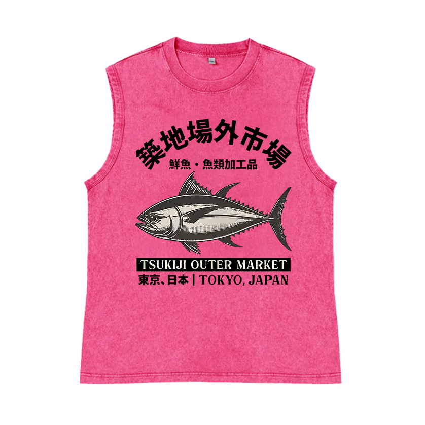 Tsukiji Market Pure Cotton Wash-Dyed Sleeveless Tank Top