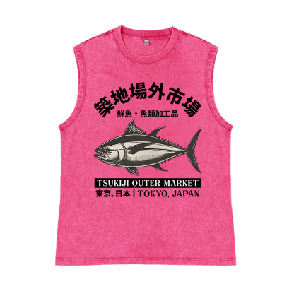 Tsukiji Market Pure Cotton Wash-Dyed Sleeveless Tank Top