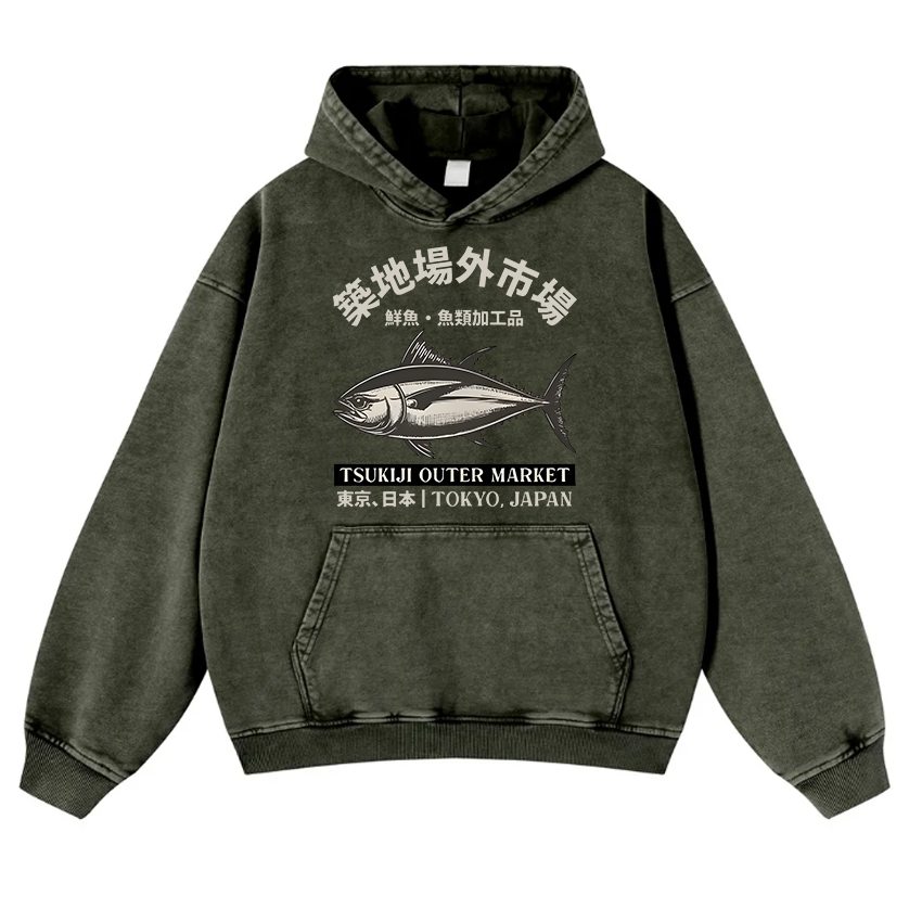 Tsukiji Outer Market Vintage Washed Thick Cotton Hoodie