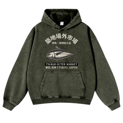 Tsukiji Outer Market Vintage Washed Thick Cotton Hoodie