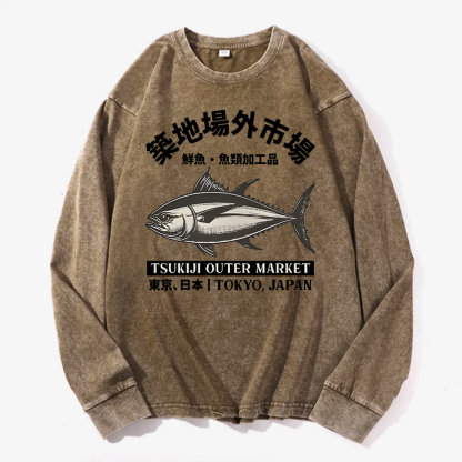 Tsukiji Outer Market Vintage Cotton Wash Crewneck Sweatshirt