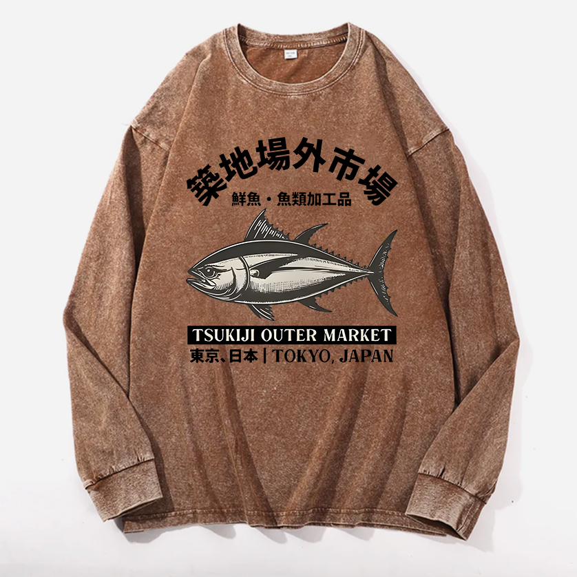 Tsukiji Outer Market Vintage Cotton Wash Crewneck Sweatshirt