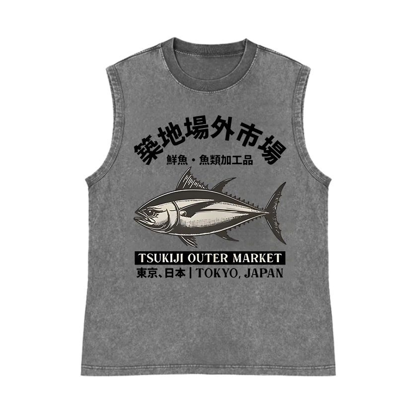 Tsukiji Market Pure Cotton Wash-Dyed Sleeveless Tank Top