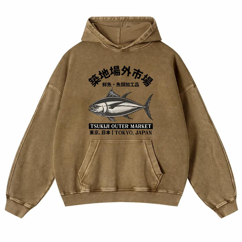 Tsukiji Outer Market Vintage Washed Thick Cotton Hoodie