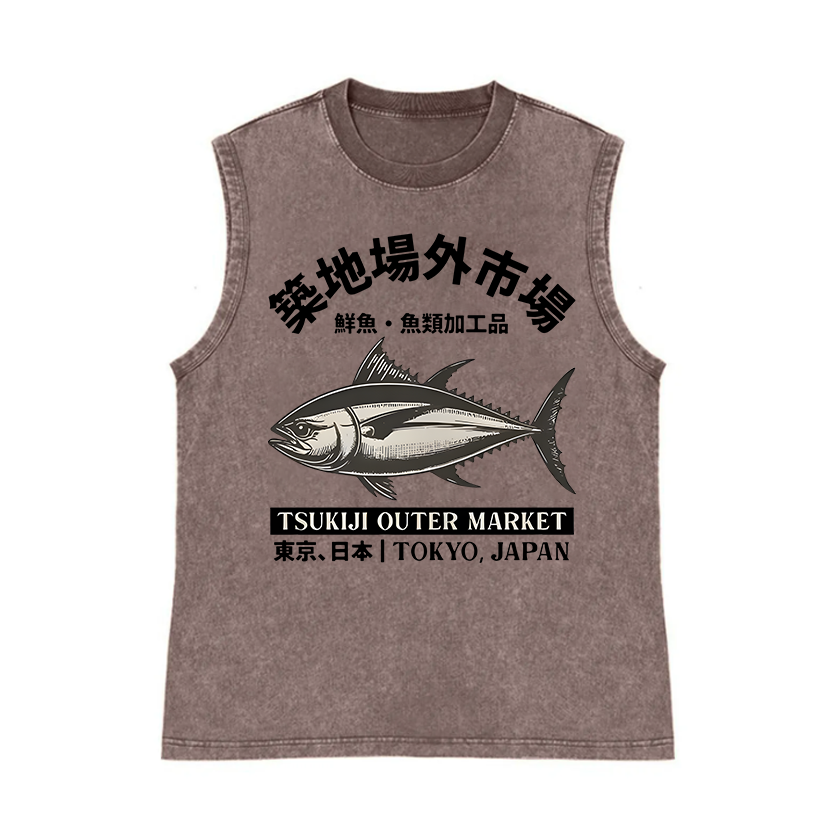 Tsukiji Market Pure Cotton Wash-Dyed Sleeveless Tank Top