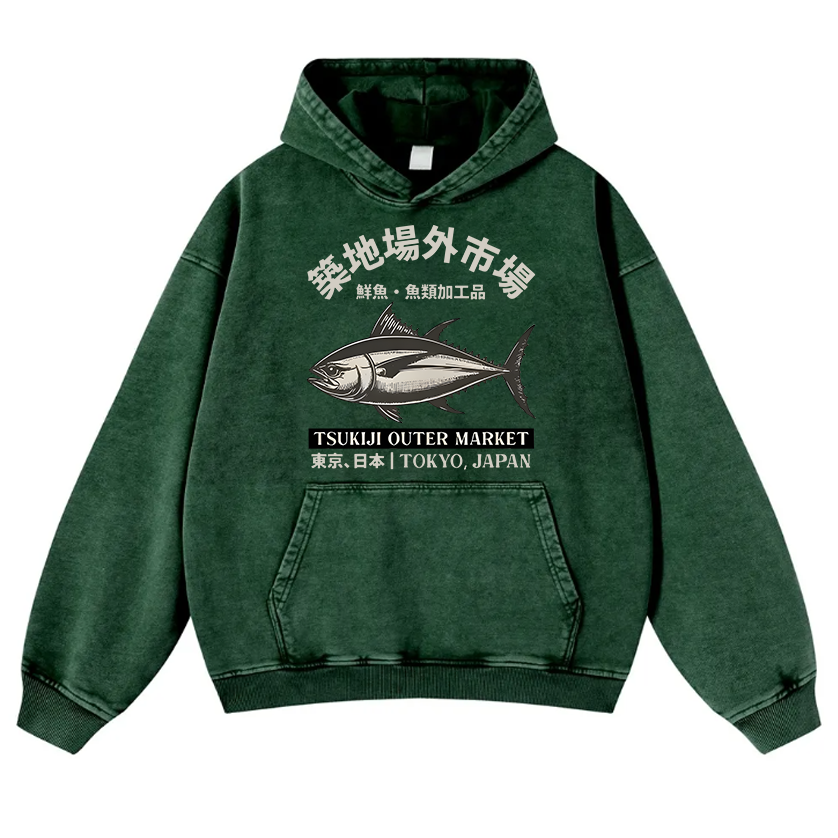 Tsukiji Outer Market Vintage Washed Thick Cotton Hoodie