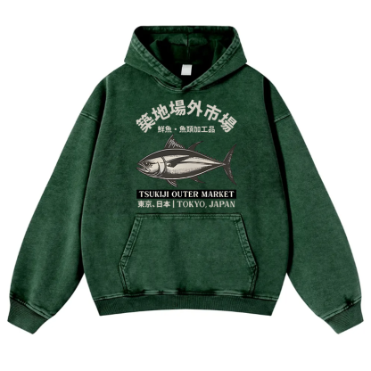 Tsukiji Outer Market Vintage Washed Thick Cotton Hoodie