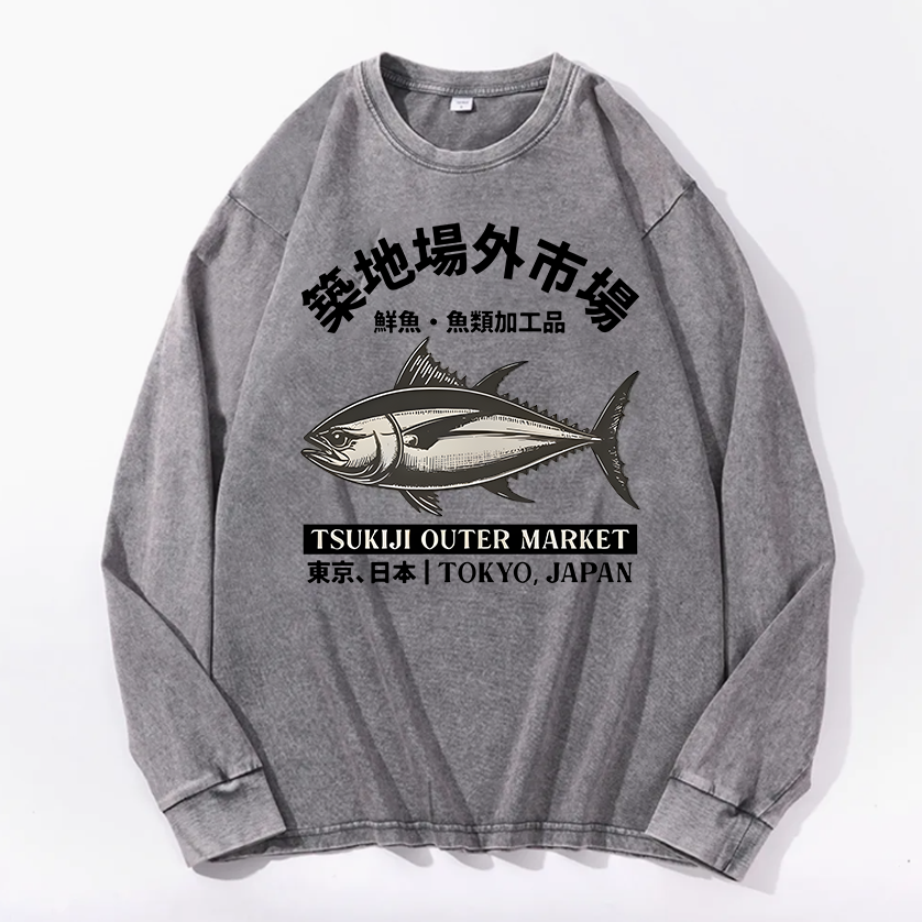 Tsukiji Outer Market Vintage Cotton Wash Crewneck Sweatshirt