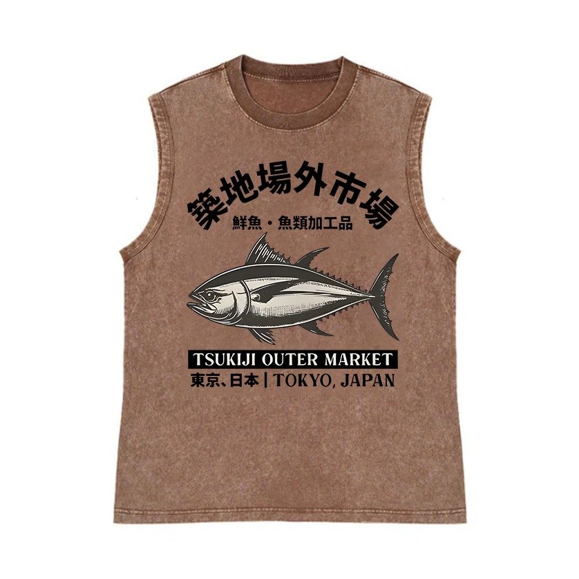 Tsukiji Market Pure Cotton Wash-Dyed Sleeveless Tank Top