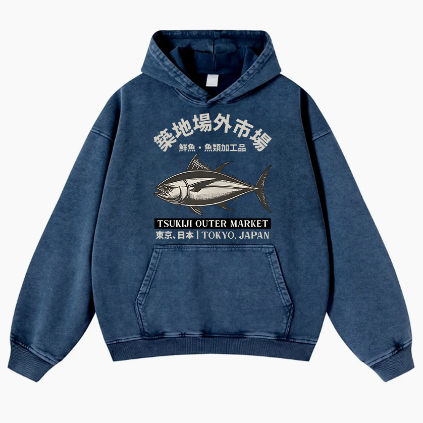 Tsukiji Outer Market Vintage Washed Thick Cotton Hoodie