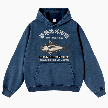 Tsukiji Outer Market Vintage Washed Thick Cotton Hoodie