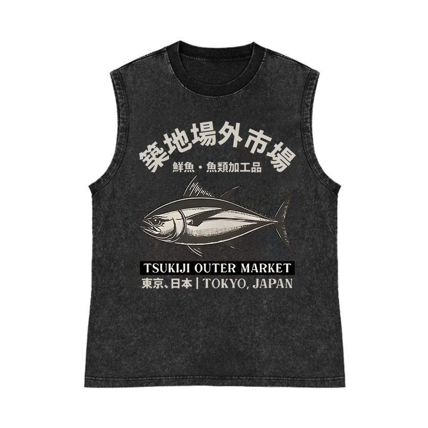 Tsukiji Market Pure Cotton Wash-Dyed Sleeveless Tank Top