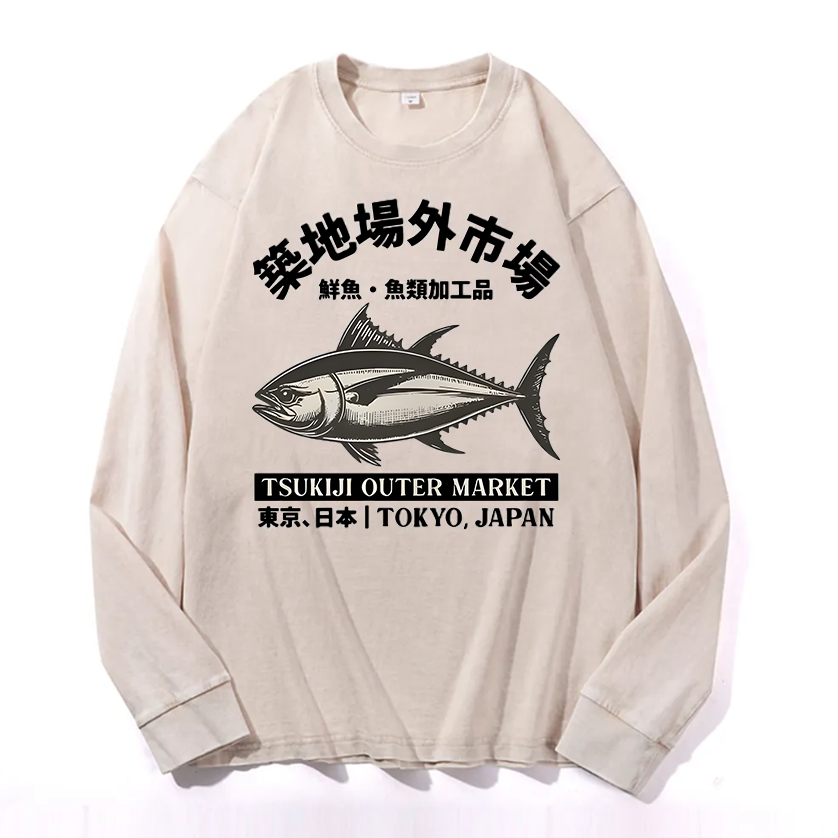 Tsukiji Outer Market Vintage Cotton Wash Crewneck Sweatshirt