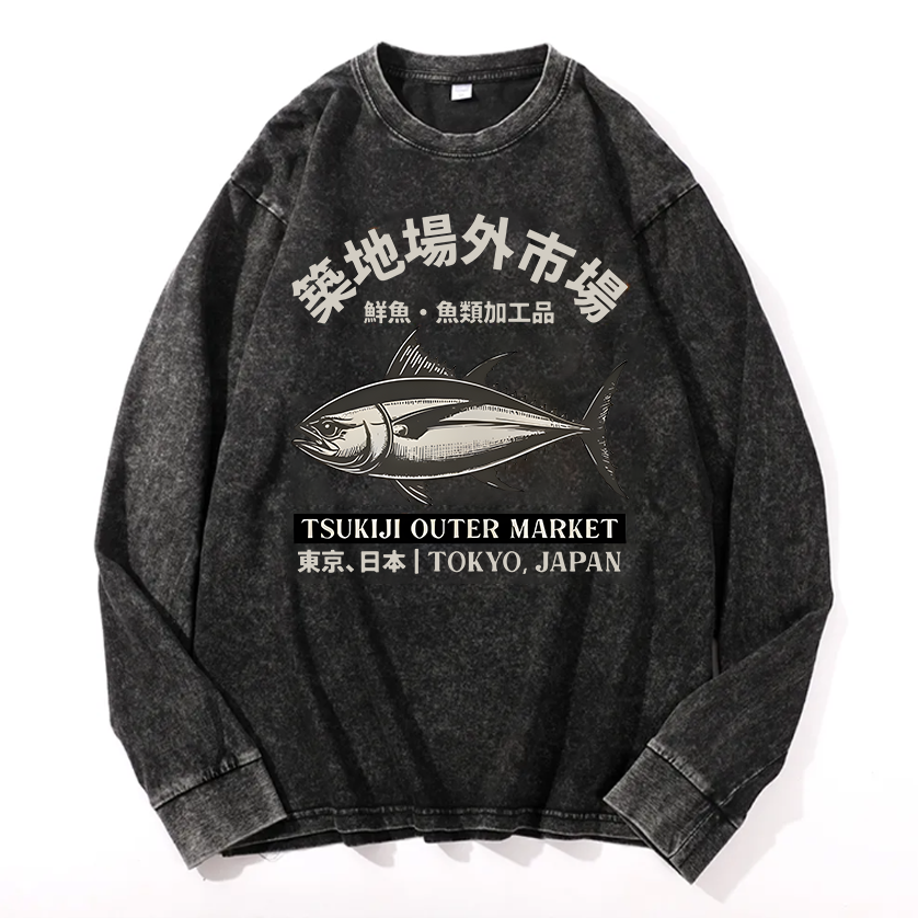 Tsukiji Outer Market Vintage Cotton Wash Crewneck Sweatshirt