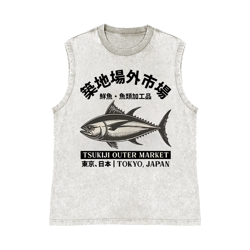 Tsukiji Market Pure Cotton Wash-Dyed Sleeveless Tank Top