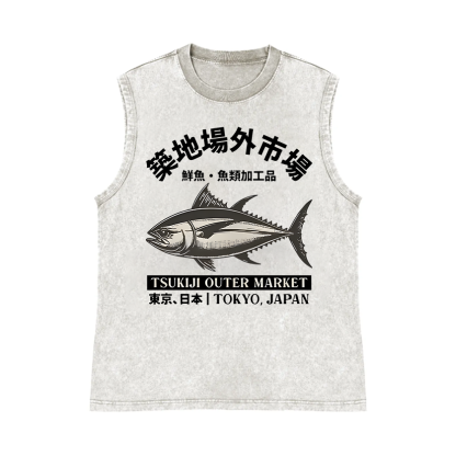 Tsukiji Market Pure Cotton Wash-Dyed Sleeveless Tank Top