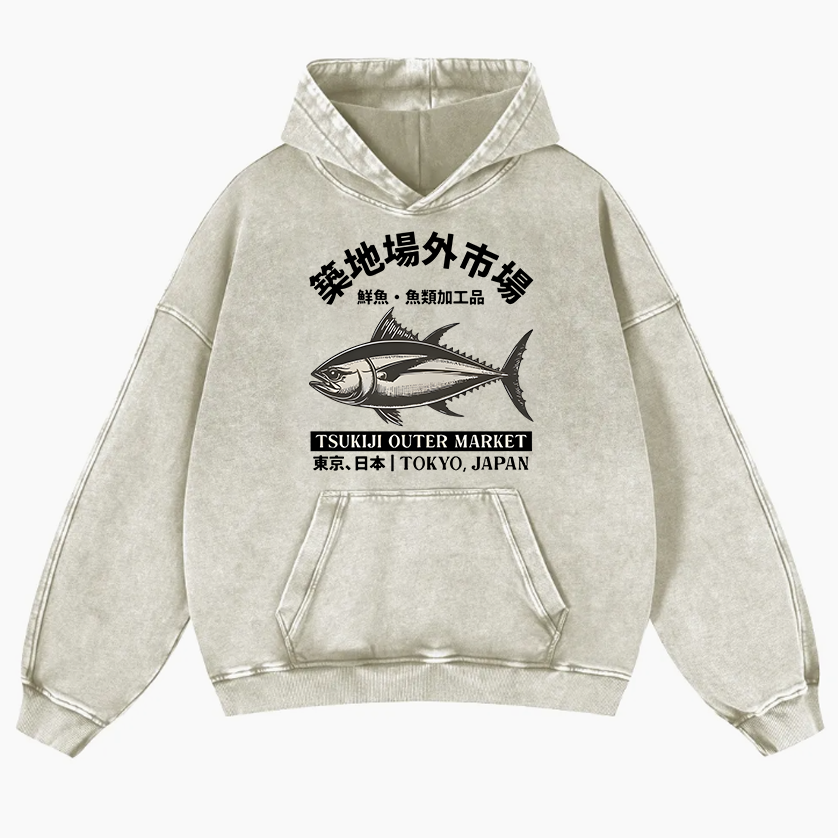 Tsukiji Outer Market Vintage Washed Thick Cotton Hoodie