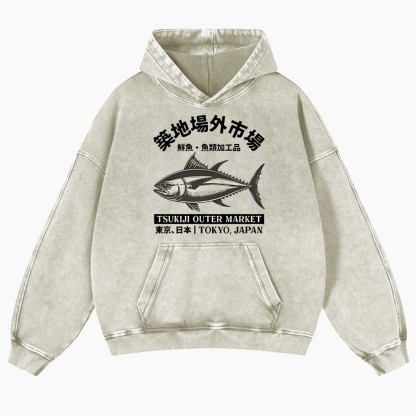 Tsukiji Outer Market Vintage Washed Thick Cotton Hoodie