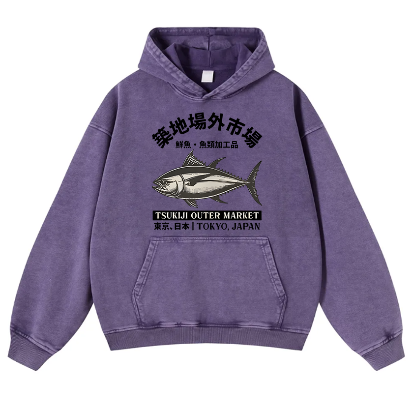 Tsukiji Outer Market Vintage Washed Thick Cotton Hoodie
