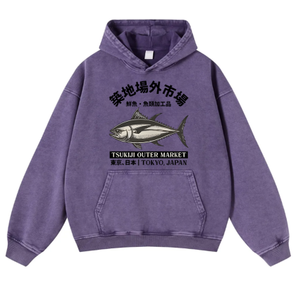 Tsukiji Outer Market Vintage Washed Thick Cotton Hoodie