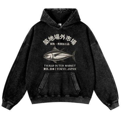 Tsukiji Outer Market Vintage Washed Thick Cotton Hoodie