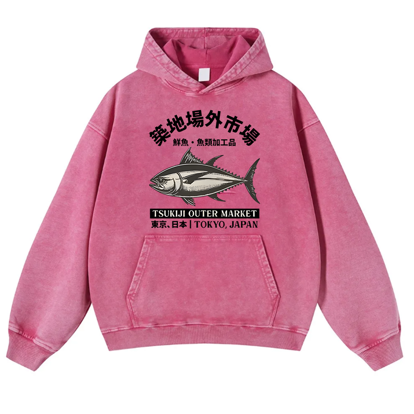 Tsukiji Outer Market Vintage Washed Thick Cotton Hoodie