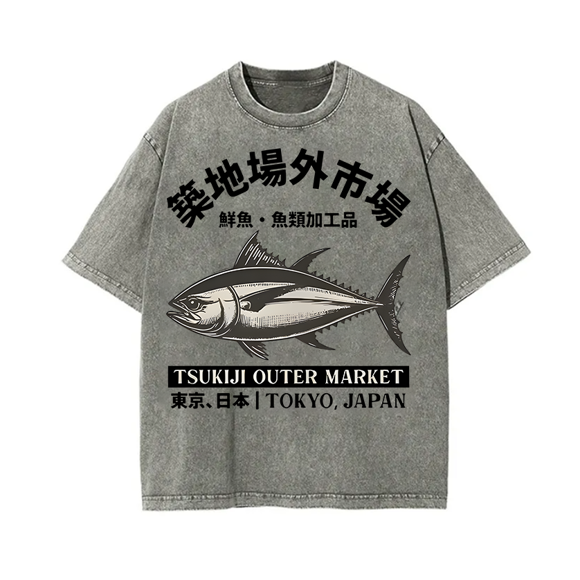 Tsukiji Market Vintage Wash Japanese Design T-Shirt