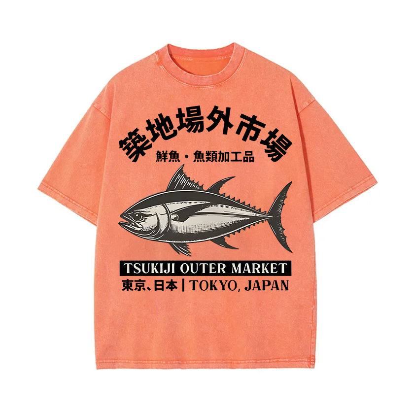 Tsukiji Market Vintage Wash Japanese Design T-Shirt