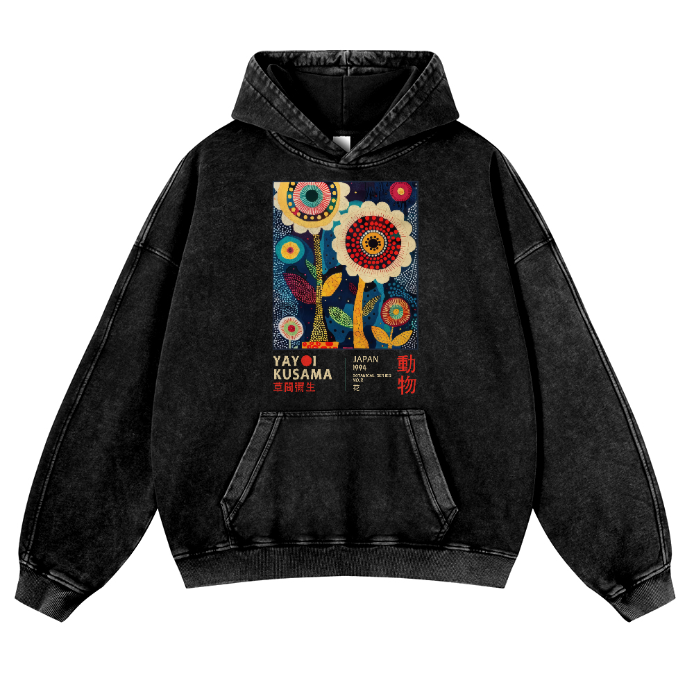 Yayoi Kusama Flower Vintage Washed Thick Cotton Hoodie