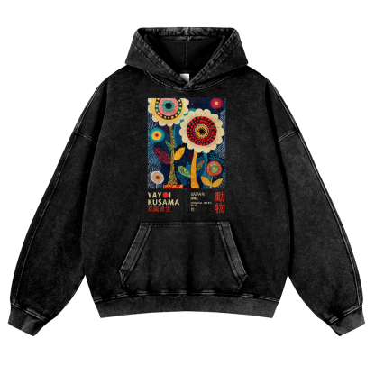 Yayoi Kusama Flower Vintage Washed Thick Cotton Hoodie