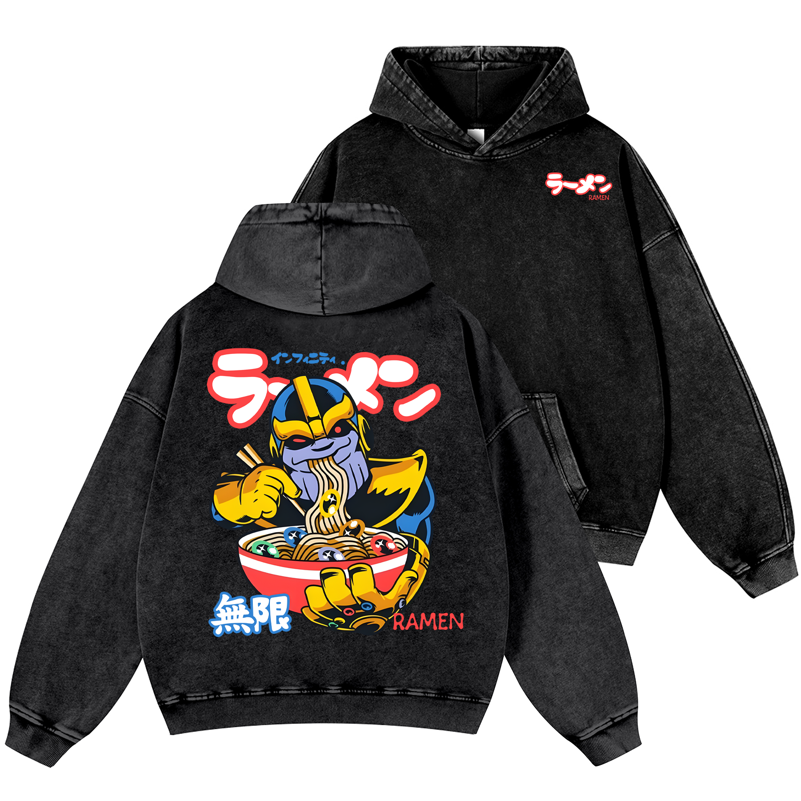 Ramen Hero Vintage Washed Cotton Back Art Hoodie