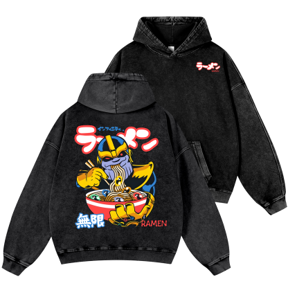 Ramen Hero Vintage Washed Cotton Back Art Hoodie