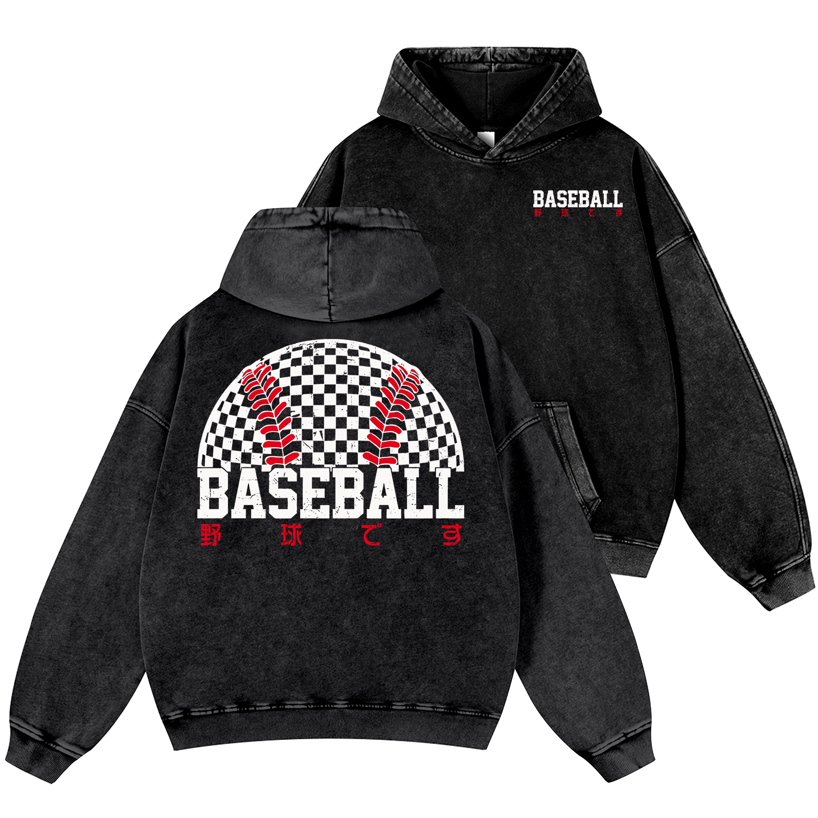 Baseball Vintage Washed Cotton Back Art Hoodie
