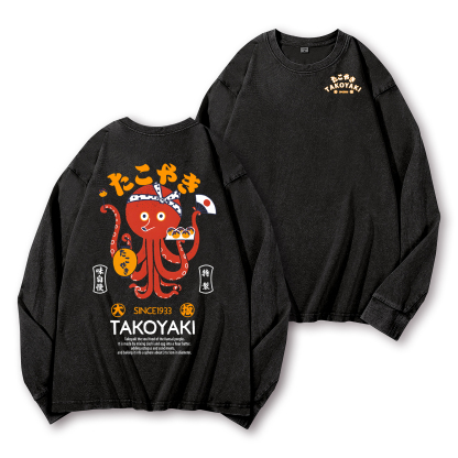 Takoyaki Octopus Vintage Washed Cotton Back Art Long-sleeve T-shirt
