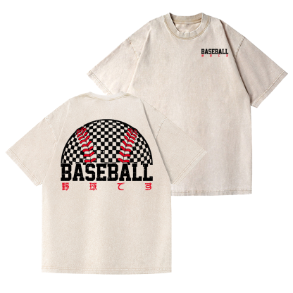 Baseball Vintage Wash Japanese Design Back Art T-Shirt
