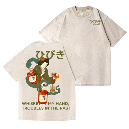 Hibiki Vintage Wash Japanese Design Back Art T-Shirt