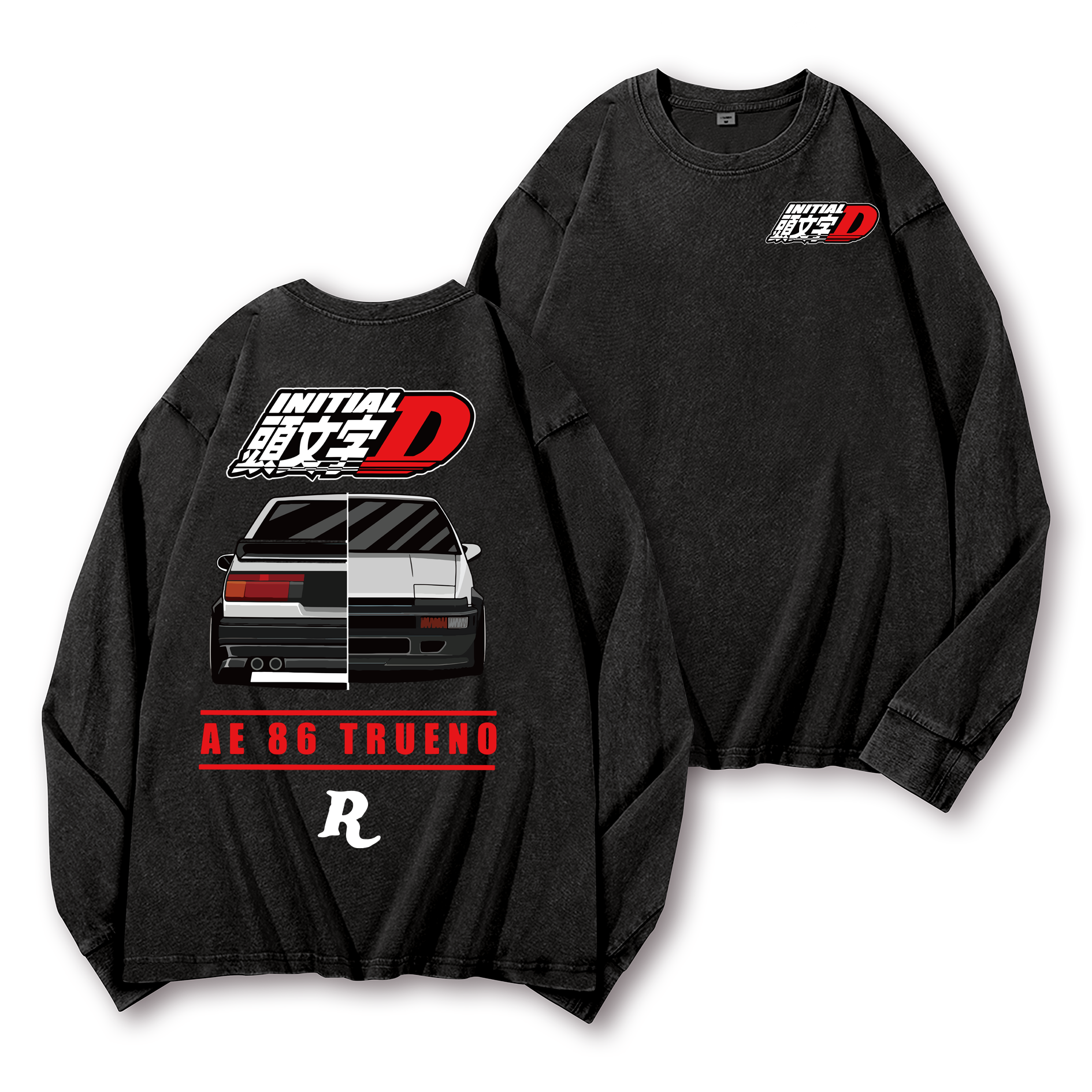 Initial D Vintage Washed Cotton Back Art Long-sleeve T-shirt